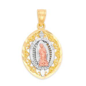 Solid 14k Tricolor Gold Guadalupe Pendant - Religious Jewelry Gifts for Her